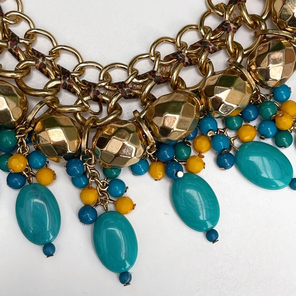 Talbots Blue beaded and multi chain statement necklace - Picture 3 of 3